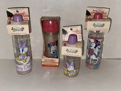 Lot of 4 Vintage Evenflo Disney Baby Bottles NOS Daisy Duck Minnie Mouse 80s 90s - Image 1 of 4