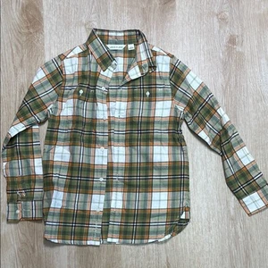 Janie and Jack Green Orange White Plaid Flannel Button Down Shirt Boy’s 7 EUC - Picture 1 of 5