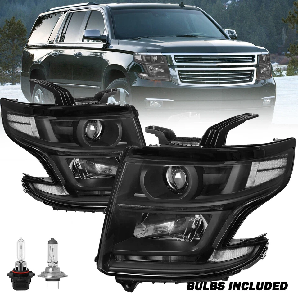 For 2015-2020 Chevy Tahoe Suburban Black Headlight Projector Headlamp w/ LED DRL Foto 1 de 4