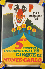 1978 5ème Monaco Monte-Carlo Cirque Festival 24x36 Cirque Affiche Promo CLOWN PBNM