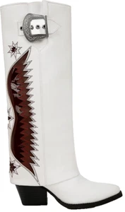 Stivali western donna Zodiac Rowena-Wings pieghevoli nuovi bianchi zip alti taglia 11 M - Foto 1 di 7