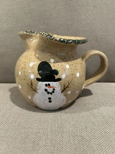 Vintage 1994 Three Rivers Pottery Snowman Pitcher Spongeware Hand Made Stoneware - Picture 1 of 7
