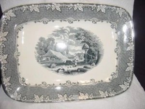 English Ironstone Black Transferware Platter with Farm Scene - Picture 1 of 8