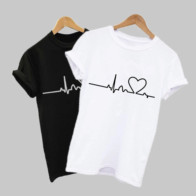 Women Casual Love Printed Tops Tee Summer Female T-shirt Short Sleeve Clothing# - Image 1 of 4