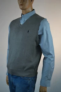 Ralph Lauren Sage Gray Pima Cotton Sweater Vest/ Navy Pony-NWT - Picture 1 of 1