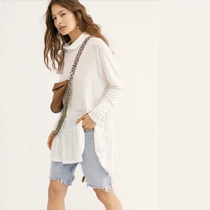 Free People NWT High Neck Ruffle Mia Tunic Top Mini Dress Large L OB931913 New - Picture 1 of 1