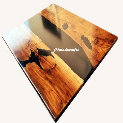 Glossy Epoxy Table Top Resin Table Walnut Custom Order For Hallway Decor - Image 1 of 2