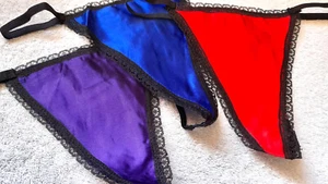 x 3 Cute Ladies Girls G String Style Low Rise Thong Brief Satin 34-38 Hips - Picture 1 of 23