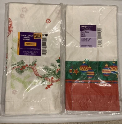 2 Vintage Hallmark Christmas Table Covers 54x89 Holly & Ornaments SEALED - Image 1 of 4