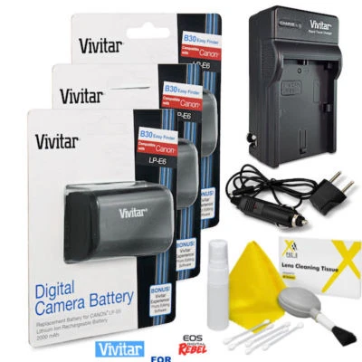 3x Vivitar LP-E6 Battery + Charger for Canon 5D Mark IV, 6D, 60D, 7D, 70D, 80D - Image 1 of 4
