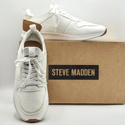 Steve Madden P-Sonny Men’s Lightweight Walking & Casual Shoe (White & Tan) NEW - Image 1 of 4