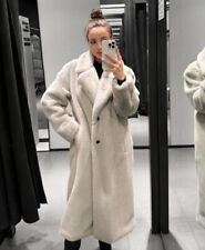 Zara Long Faux Fur Coat Cream Grey Off White size S 6318/255 New
