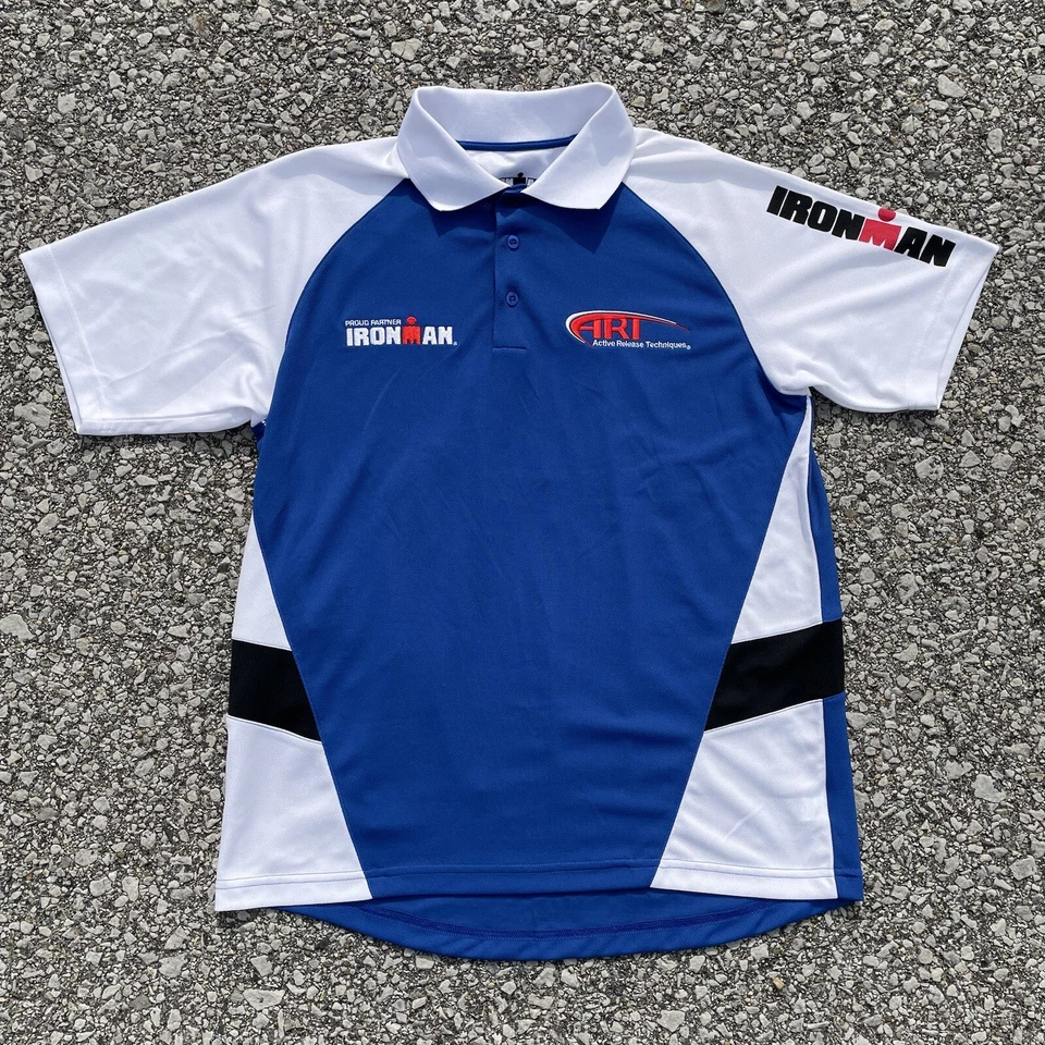 Camisa Polo Ironman Para Hombres Pequeña Azul ARTE Técnicas de Liberación Activa Absorción Golf Foto 1 de 4