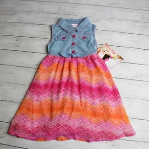 Nannette Girl's Summer Chambray Denim Dress Size 4 4T Tie Dye Pink Orange - Picture 1 of 6