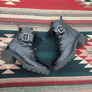 Botas de Combate Paul Green Dynamite Tacón Bloque Talla 7 Negro Arrugado Charol - Imagen 1 de 12