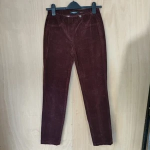 Robell Bella Cord Needlecord Stretch Pull On Trousers Pants Maroon Size UK 8 - Picture 1 of 13