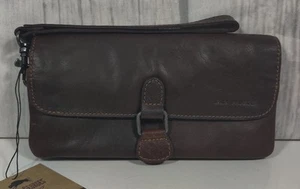 Jack Georges Voyager Wristlet Clutch Brown Buffalo Leather RFID NWT MSRP $132 - Picture 1 of 13