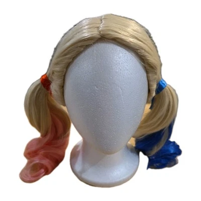 Peluca rubia Harley Quinn, colas de cerdo, 1/2 azul 1/2 rosa, Halloween, gruesa, pesada Foto 1 de 4