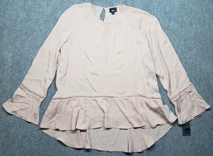 Mossimo Blouse Womens Large Peach Ruffle Hem Bell Sleeve Top Polyester New Tags - Picture 1 of 9