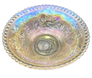 Antique circa 1916 Imperial Glass, Open Rose Rubigold Carnival Glass Flared Bowl - Picture 1 of 13