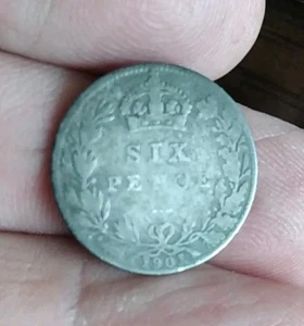Silver 1901 Six Pence  Coin Great Britain 6 Pence Europe WEDDING GIFT - Picture 1 of 3