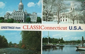 Vintage Postcard Greetings From Classic Connecticut CT Quad View - Picture 1 of 3