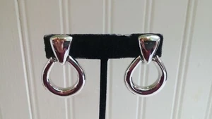 Vintage Monet Silvertone Metal Horseshoe Doorknocker Clip-On Earrings - Picture 1 of 3