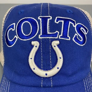 Indianapolis Colts NFL Trucker Mesh SnapBack Adjustable Hat Logo Blue Beige Trim - Picture 1 of 12