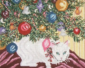 Needlepoint Handpainted Needle Crossings Snow under Christmas Tree 10x8 - Picture 1 of 1