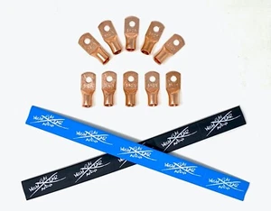(10) 4 Gauge Copper Ring Terminals 1/4" BLACK/BLUE Heat Shrink Tubing LUGS - Picture 1 of 5