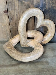 Linked Hearts Hand Carved Wood Sculpture / Size 11 X 8 Excellent Condition - Picture 1 of 5