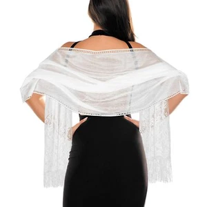Women Floral Lace Scarf Shawl with Tassels Formal Wraps Soft Mesh Fringe Wrap... - Picture 1 of 7