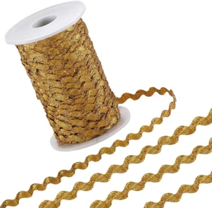 54.6Yds/50M Metallic Rick Rack Trim 0.2"/5Mm Gold Wavy Bending Ribbon Woven Brai - Picture 1 of 6