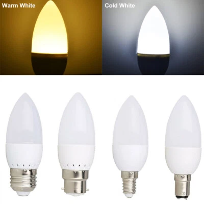 5x Led Candle Lamp Light E14 Flame Bulbs Chandelier Bulb E27 Cool Warm White B22 - Image 1 of 4