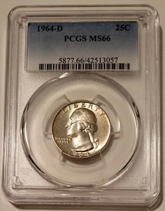 1964 D Washington Quarter MS66 PCGS Light Obverse Toning - Picture 1 of 4