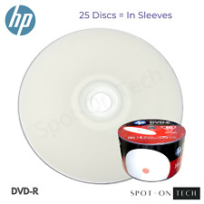 25 HP DVD DVD-R White Inkjet Print 16X Blank Media Disc w/sleeves SAME DAY SHIP