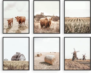 Hochlandkuh Wandbild - rustikale Bauernhausdeko, gerahmte Kuhdrucke, Landanima - Bild 1 von 7