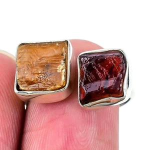 Anillo de cumpleaños de nacimiento de enero con declaración de plata esterlina de piedra áspera granate EE. UU. 7 - Imagen 1 de 7
