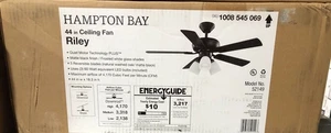 Hampton Bay Riley 44 in. Indoor Matte Black Ceiling Fan with Light + Remote - Picture 1 of 3