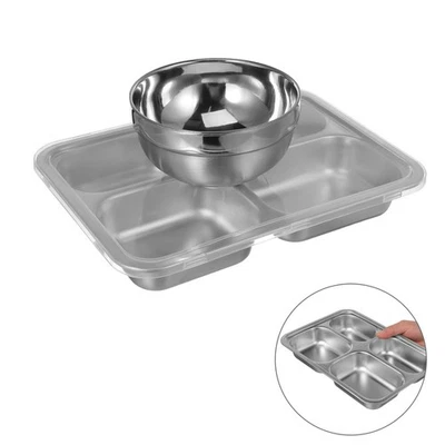  Stainless Steel Plateau De Service À Compartiment Assiette Compartimentée - Photo 1/4