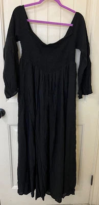 Torrid Black Smocked Maxi Dress Size 1 Off Shoulder Flare Sleeve Black NWT - Image 1 of 4