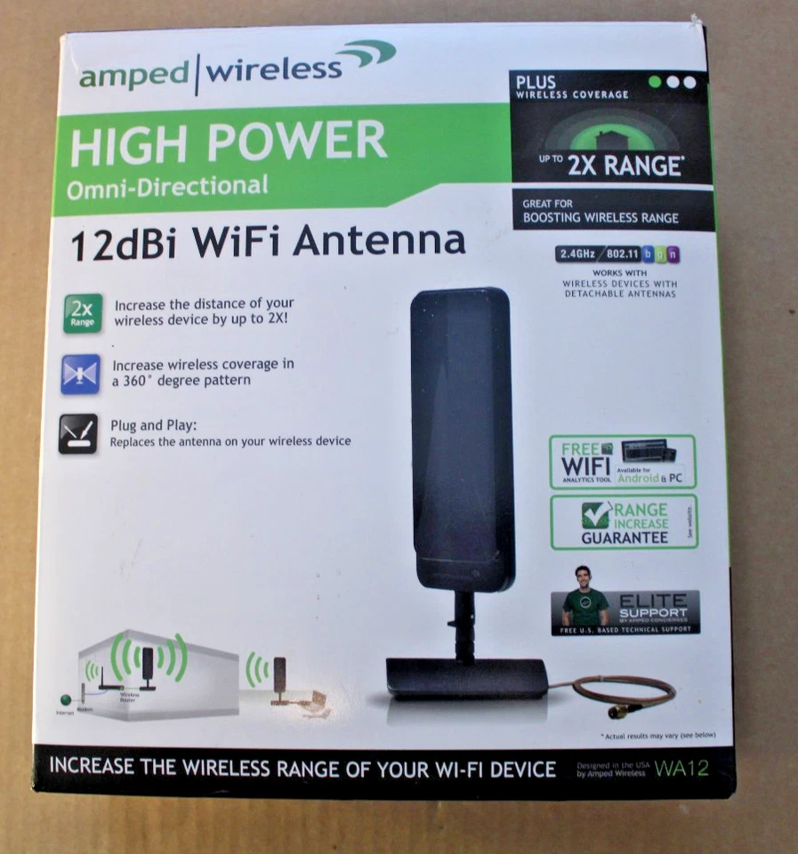 Amped WA12 Black Wireless High Power 12dBi Omni-Directional Wi-Fi Antenna - Image 1 of 4