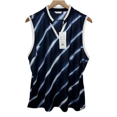 Lady Hagen Womens XXL Golf Polo Navy Stripe Sleeveless UPF 50 Activewear Top - Image 1 of 4