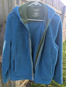 LL Bean Jacket Womens XL Blue Hooded Zip Long Sleeve Fleece Jacket Spring Fall - Picture 1 of 5