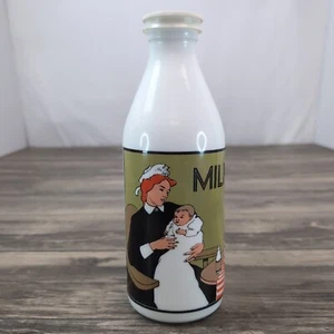 Vtg Milk Bottle Egizia Italy Ceramic White 10" Graphic Hand Painted Nurse Child - Picture 1 of 11