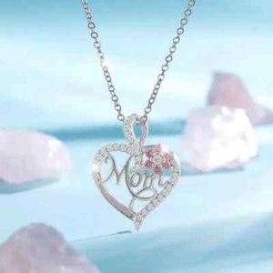 Mom Necklace Mother's Day Gift Necklace Mom in Heart Necklace Rhinestone Heart P - Picture 1 of 5