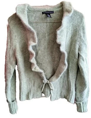 ELENA SOLANO Cardigan Sweater Size S Angora Lambswool Blend Ruffle Demure Preppy - Image 1 of 4