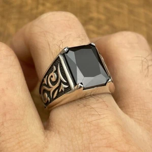 Anillos de joyería para hombre con sello turco hecho a mano de plata 925 con piedras preciosas de ónix negro MR#412 - Imagen 1 de 6