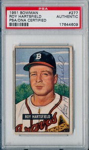 1951 Bowman ROY HARTSFIELD Signed Card 277 Auto Slabbed Braves RC High # PSA/DNA