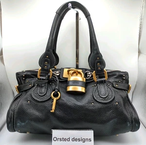 Borsa CHLOE Paddington Cadena Lucchetto Chiave Boston in pelle nera con sacchetto antipolvere regalo Jpn - Foto 1 di 22